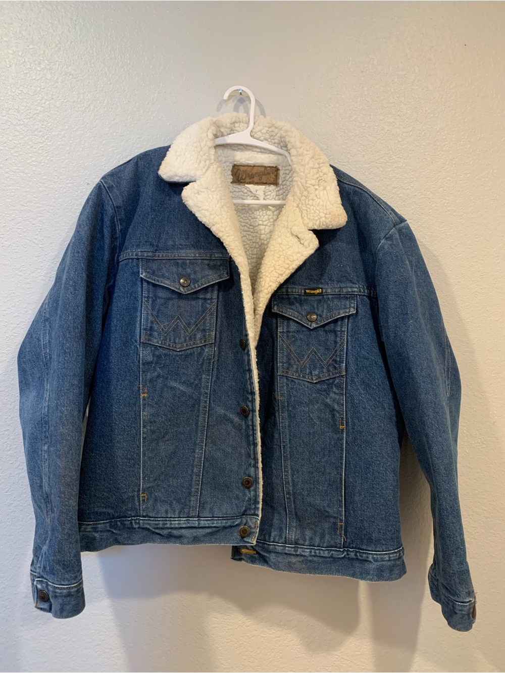 Wrangler Blue Denim Jacket with Cream Sherpa Lining